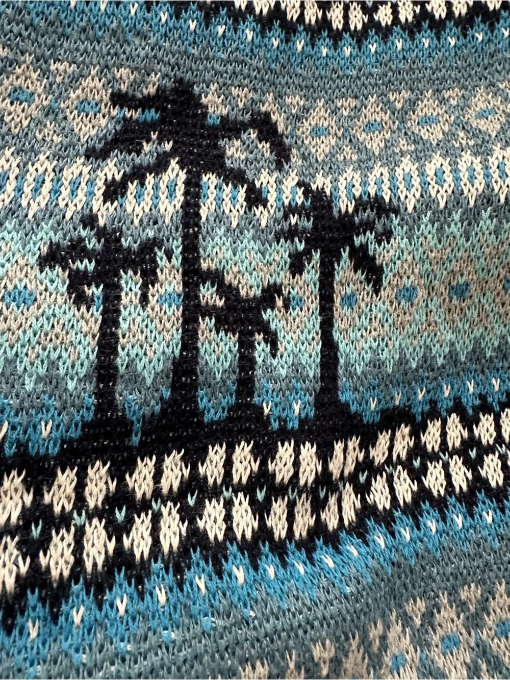 J. CREW Palm Tree Fair Isle Cardigan Blue Linen Cotton Coastal Beach Knit Size M